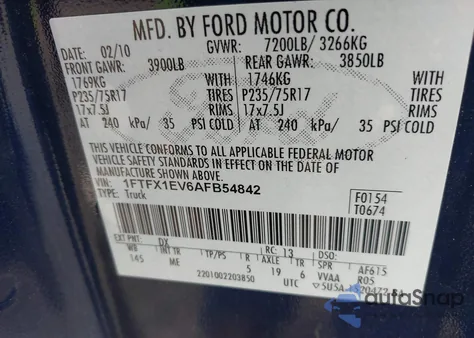 2010 Ford F-150 Xlt z USA, uszkodzony, nr VIN 1FTFX1EV6AFB54842